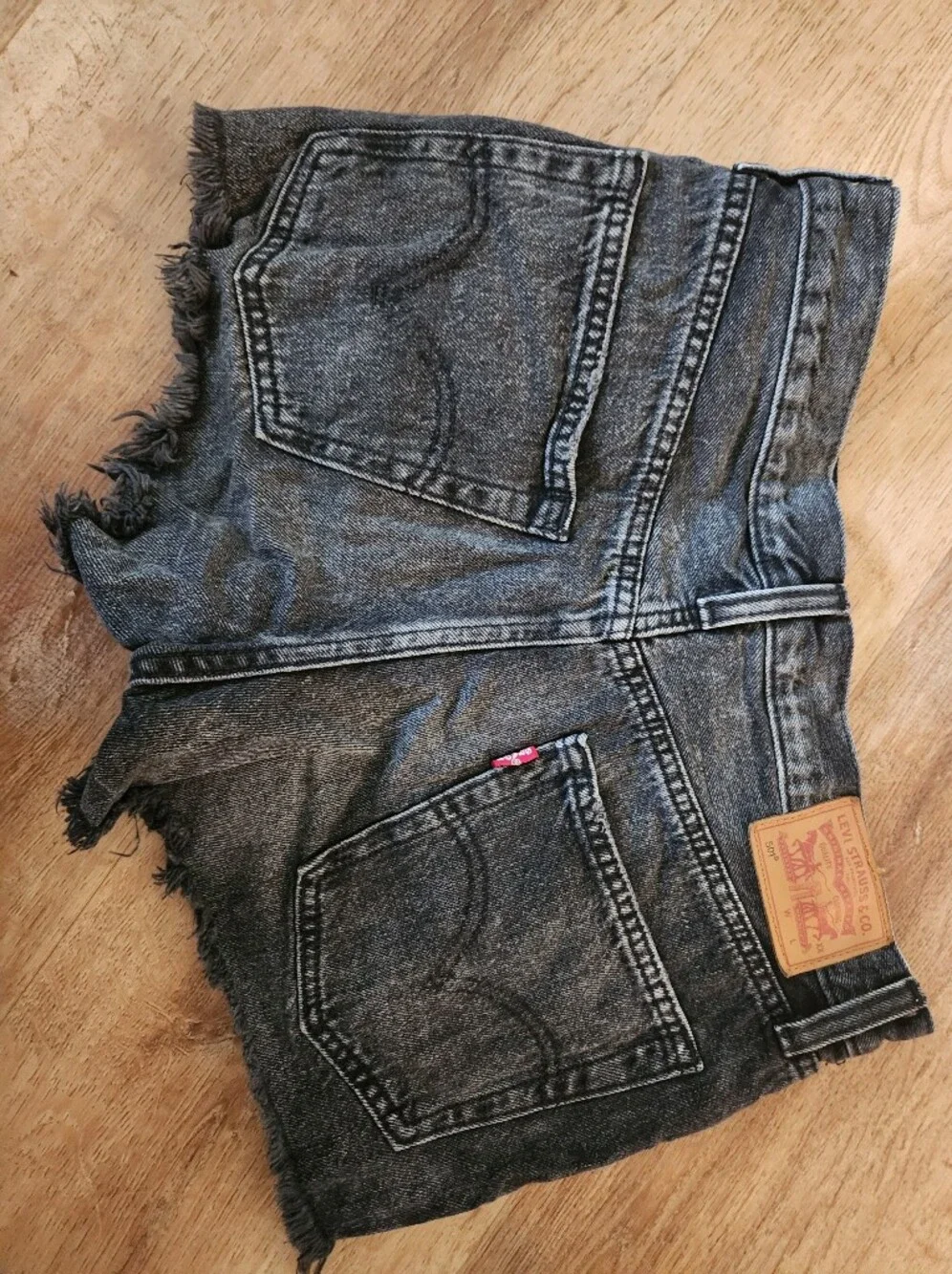 Levis 501 Cut Offs  Black Distressed Denim Shorts - Size 27